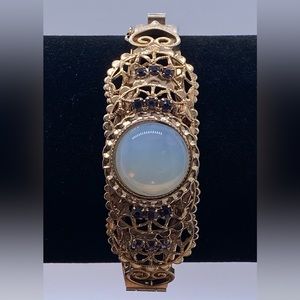 Vintage Bangle Clasp Bracelet with CZ Opel & Purple Stones